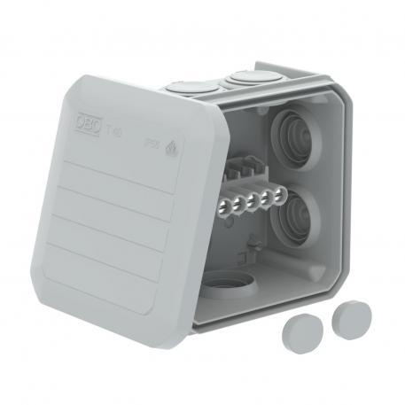 Kabeļu nozarkārba T 40, iespraužama blīve, spaiļu līste 77x77x46 | 7 | IP56 | gaiši pelēks; RAL 7035