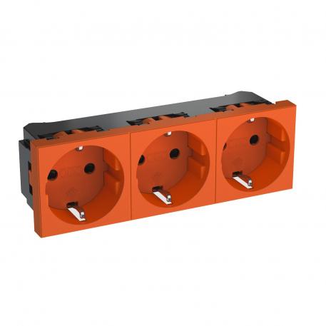 0° socket, protective contact, triple 3 | Trīsvietīga 0° | dzidri oranžs; RAL 2004