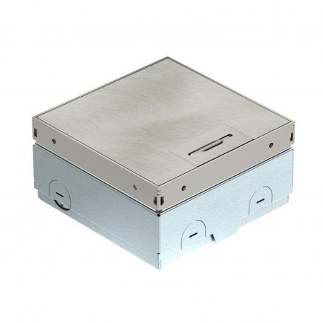 Grīdas kontaktligzda UDHOME-ONE, bez izgriezuma grīdas segumā, brīvi aprīkojama, nerūsējošais tērauds, dekoratīvā plāksnīte: Angelhair