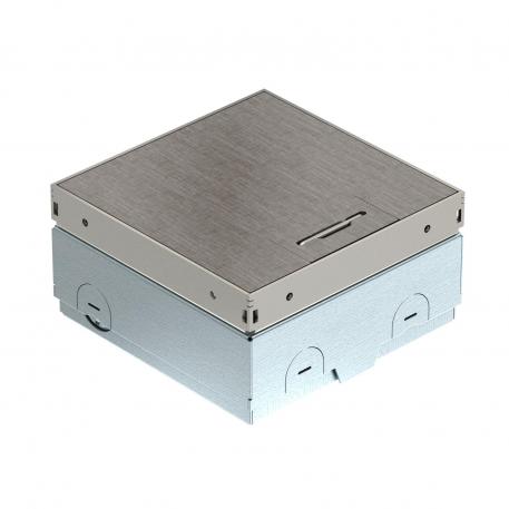 Grīdas kontaktligzda UDHOME-ONE, bez izgriezuma grīdas segumā, brīvi aprīkojama, nerūsējošais tērauds, dekoratīvā plāksnīte: Cross hatch