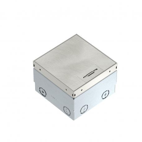 Grīdas kontaktligzda UDHOME2, ar vada izeju, bez izgriezuma grīdas segumā, neaprīkota, nerūsējošais tērauds, dekoratīvā plāksnīte: Angelhair