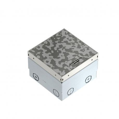 Grīdas kontaktligzda UDHOME2, ar vada izeju, bez izgriezuma grīdas segumā, neaprīkota, nerūsējošais tērauds, dekoratīvā plāksnīte: Spots