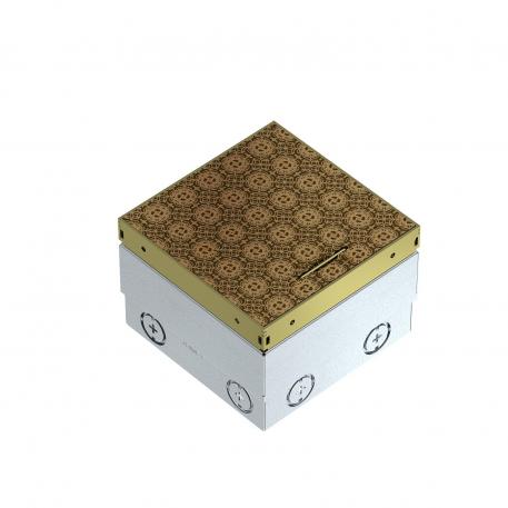 Grīdas kontaktligzda UDHOME2, ar vada izeju, bez izgriezuma grīdas segumā, neaprīkota, misiņš, dekoratīvā plāksnīte: Marygold